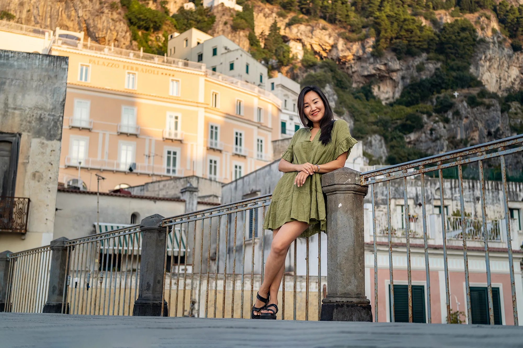 Elegant pose against pastel walls