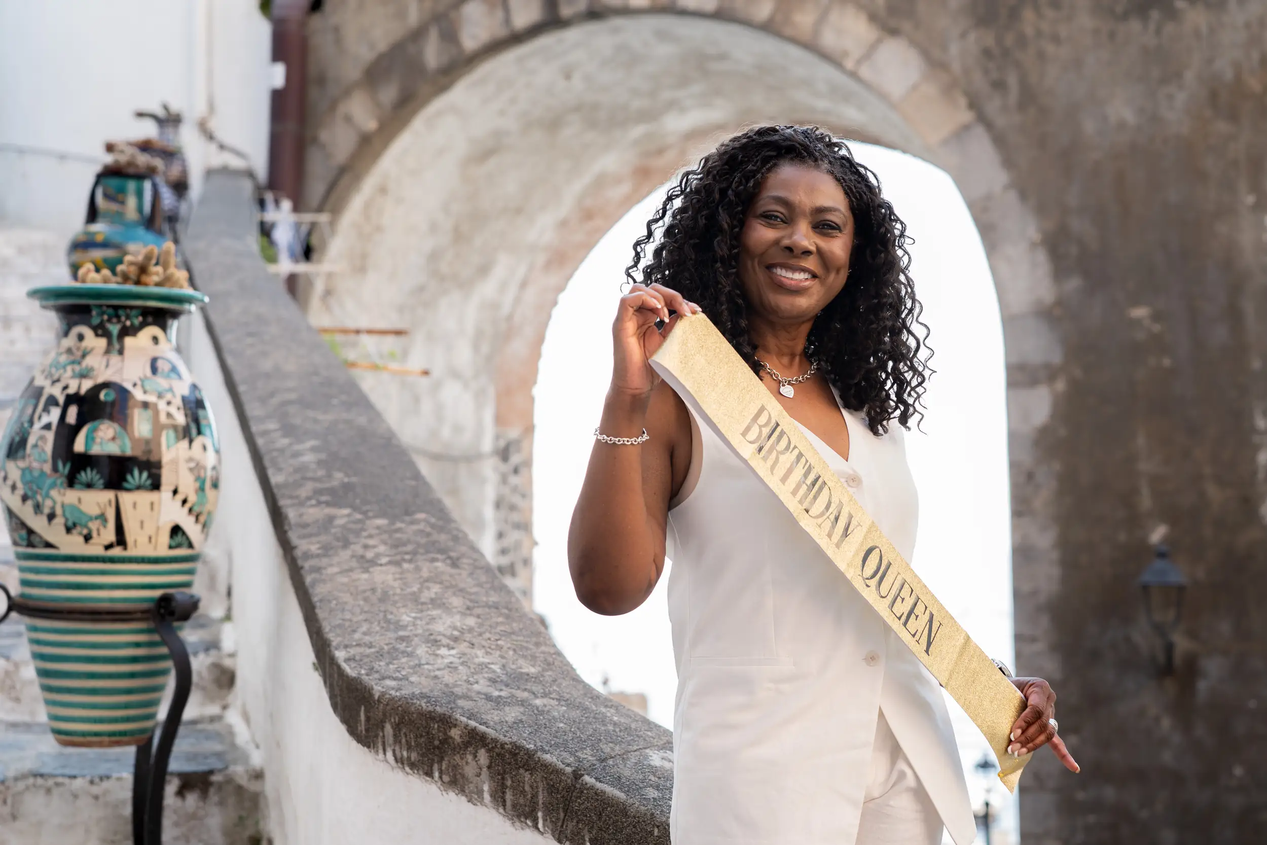Blue Fish Festival decorations in the background