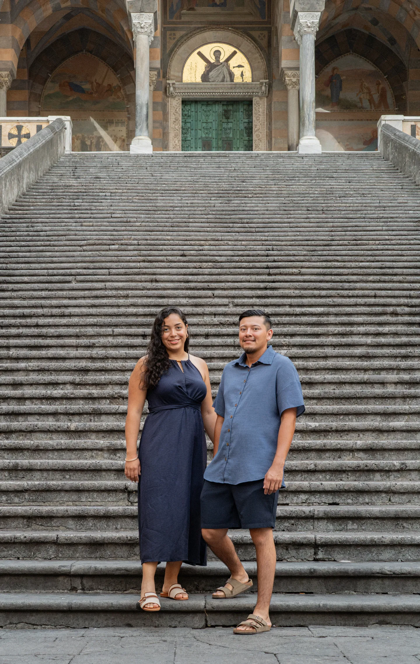 Esmeralda and her companion on the steps of Amalfi Cathedral