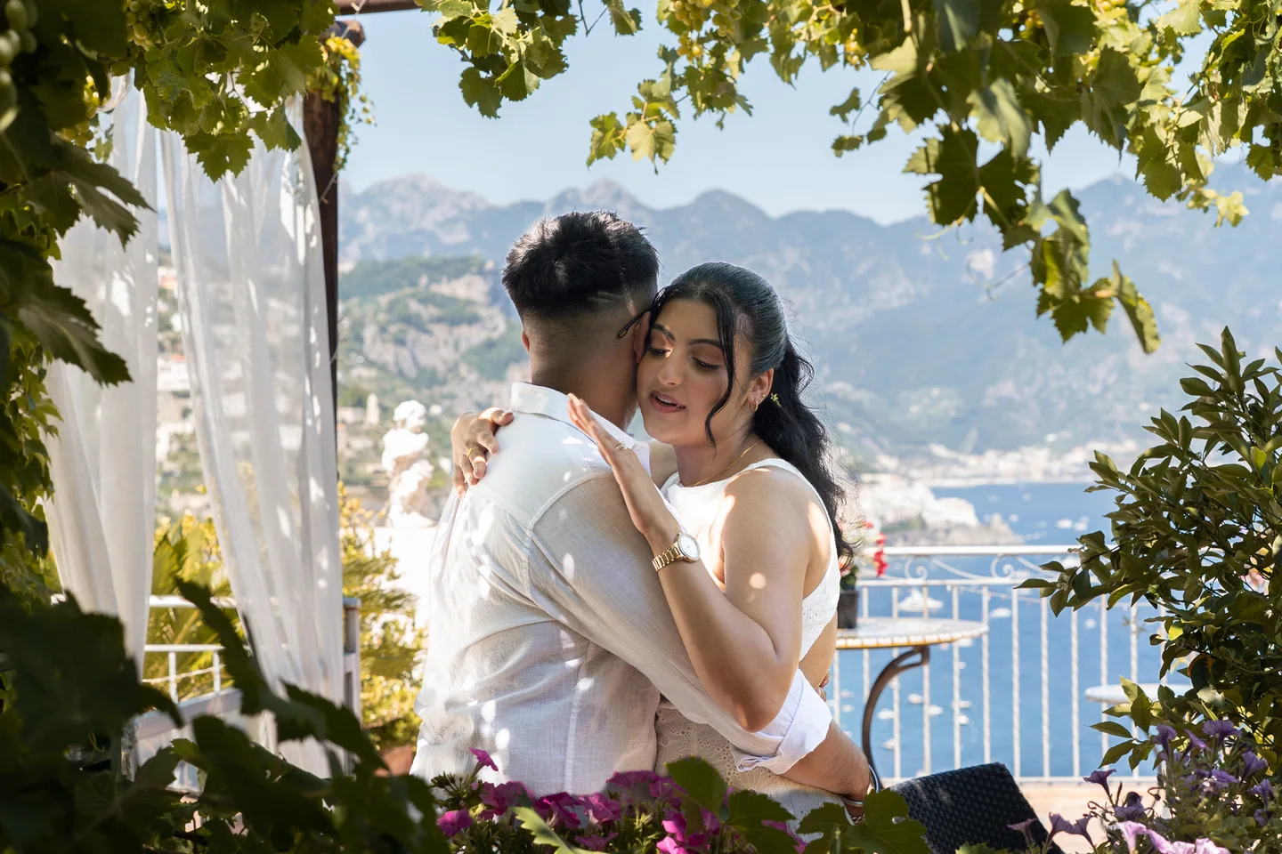 An embrace among the villa flowers