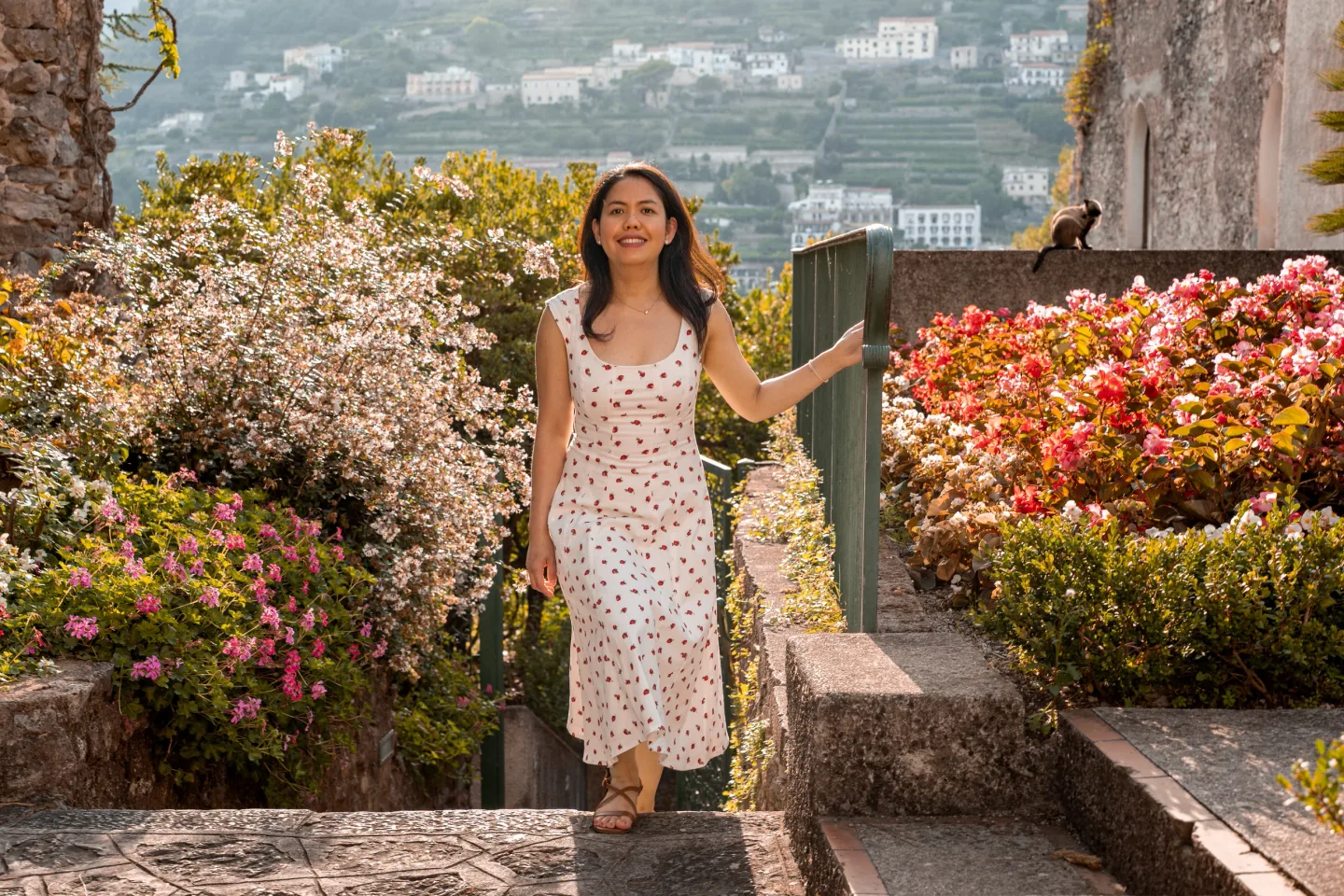 Loreana with the sea behind her in Ravello