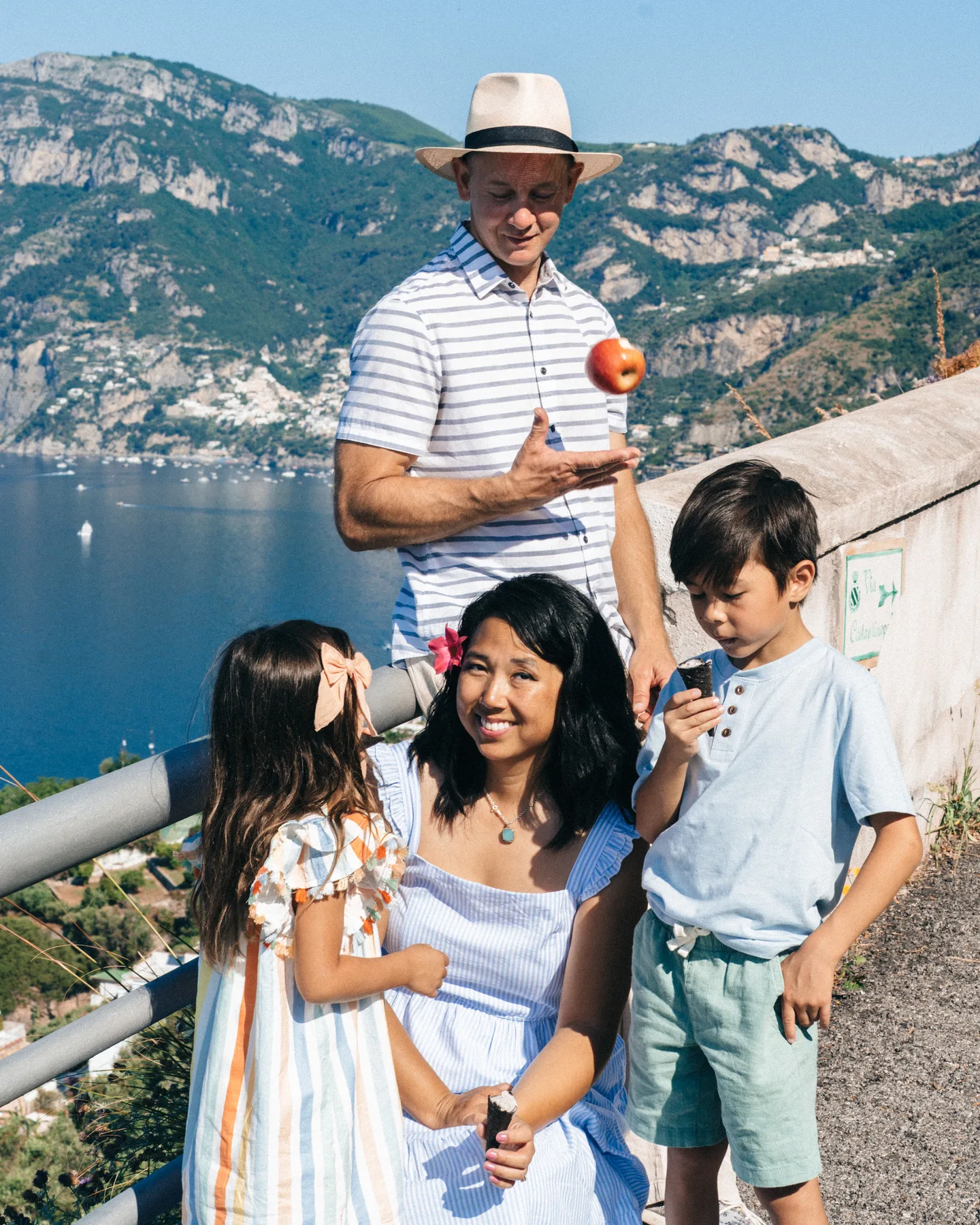 The family enjoying their final stop above Positano