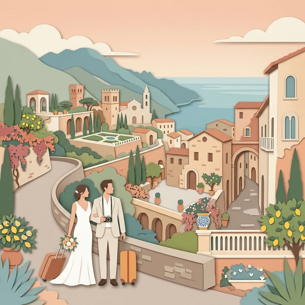 Route card illustration for Ravello arrivals from the Amalfi Coast