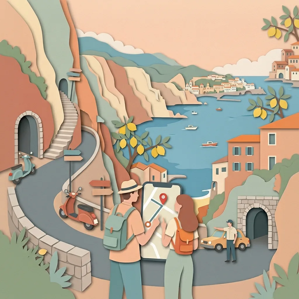 Map guide illustration for Amalfi Coast arrival paths