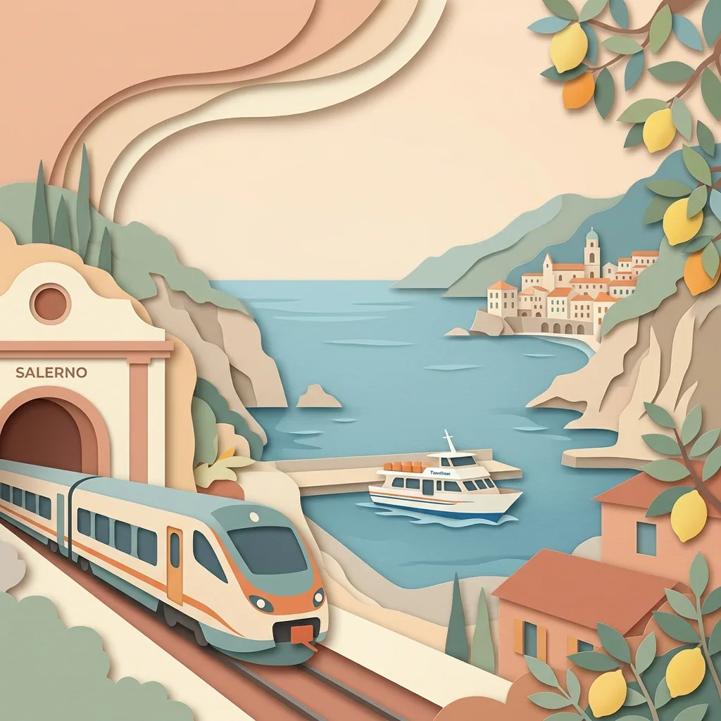 Salerno train and Travelmar ferry route to the Amalfi Coast