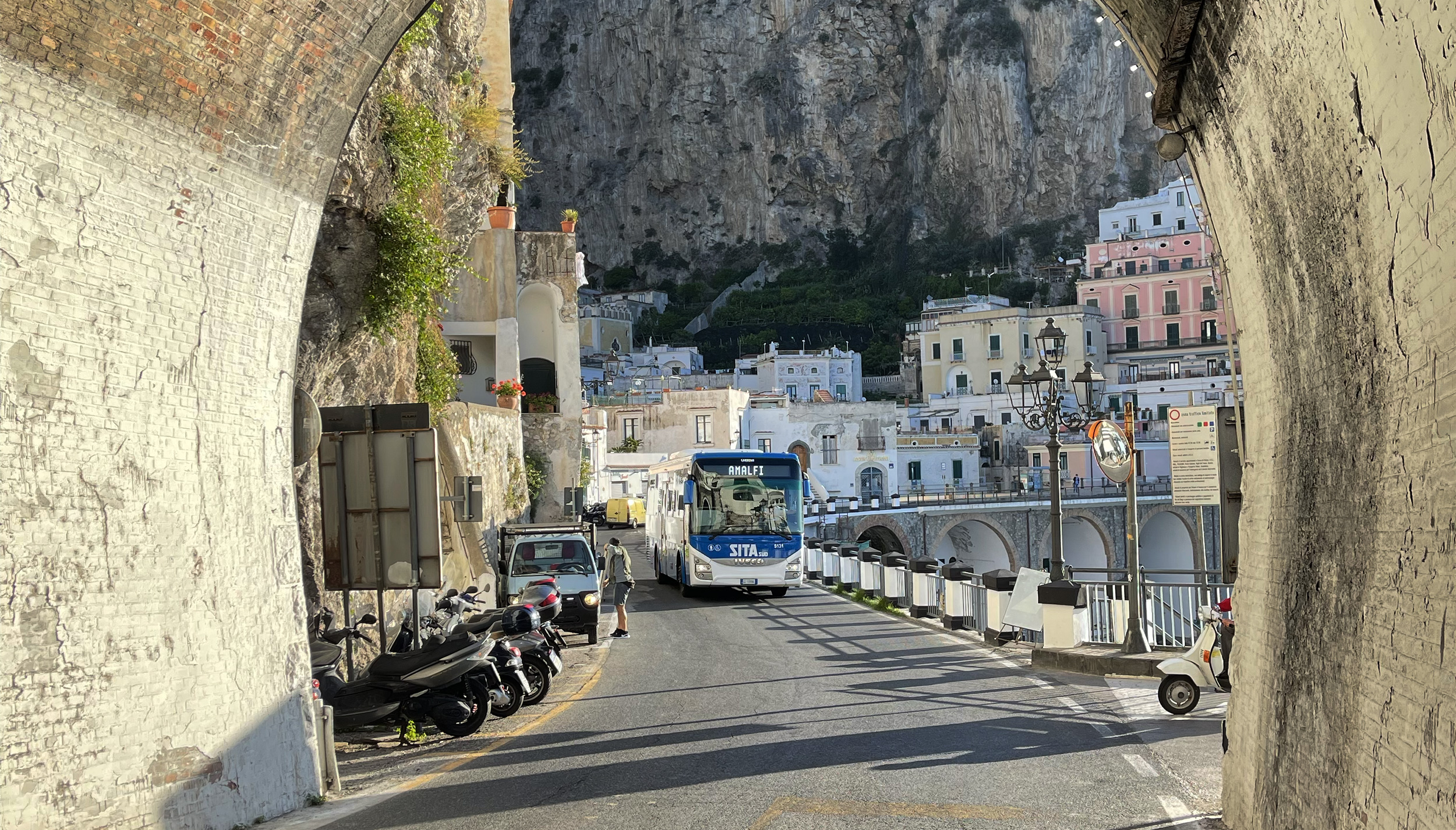 SITA bus driving through Amalfi on the coastal road